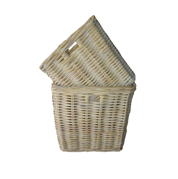 Rattan Kubu Garden Basket Cut Out Handle Set of two