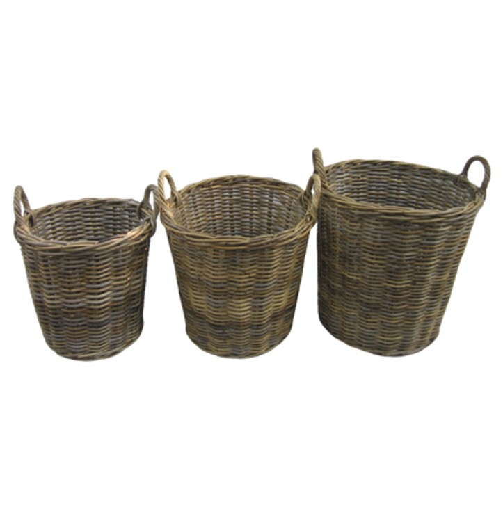 Rattan Log Basket Grey Kubu