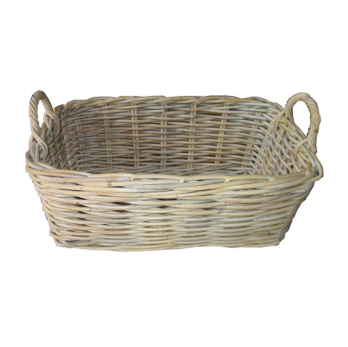 White wash storage rattan basket with handle