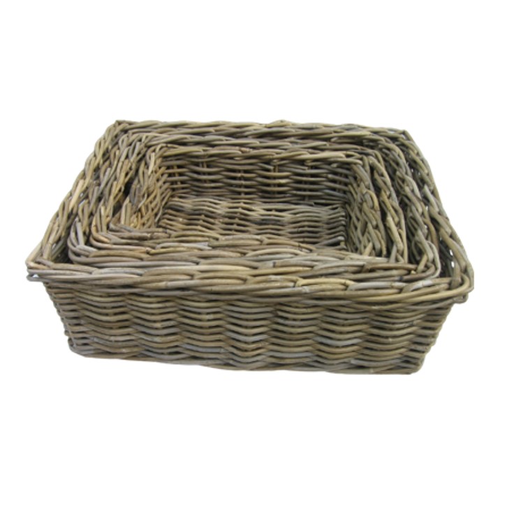 Storage Rattan Baskets Short Grey Kubu